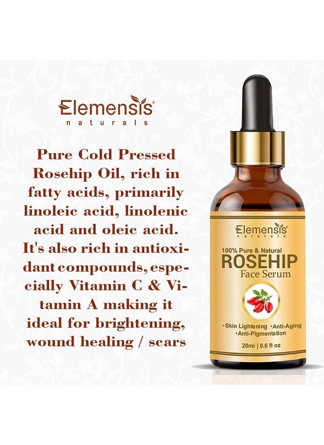 Rosehip Oil For Face Glowing & Brightening, Anti-Ageing Rosehip Serum For Face, 20Ml