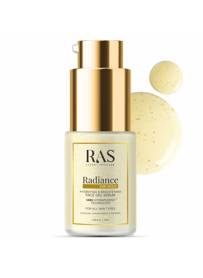 Radiance 24K Gold Brightening Face Gel Serum | Long Lasting Hydration Infused With Hyaluronic Acid, Saffron, Manjistha & Rosehip | Nourish & Skin Repairing | Hydrates Skin (15 Ml)