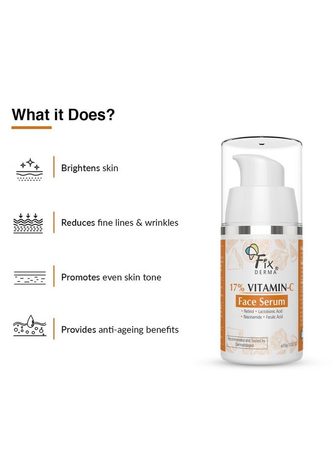 17% Vitamin C Face Serum For Glowing Skin | Retinol Face Serum | Skin Brightening Vit C Serum For Women And Men | Anti Aging Night Face Serum | Niacinamide Serum - 15G