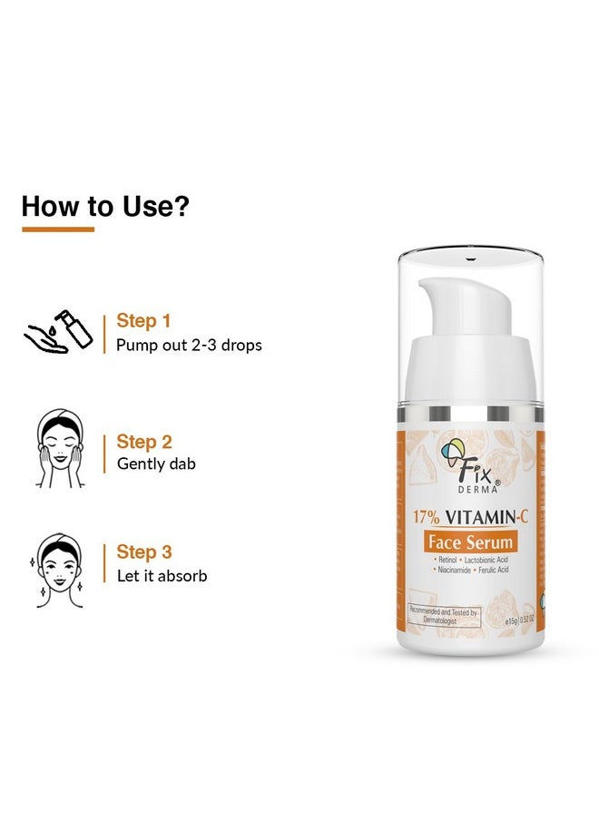 17% Vitamin C Face Serum For Glowing Skin | Retinol Face Serum | Skin Brightening Vit C Serum For Women And Men | Anti Aging Night Face Serum | Niacinamide Serum - 15G