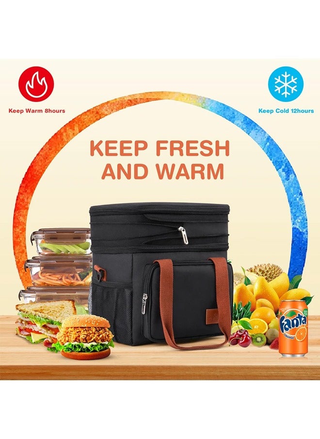 Lunch Bag, Outdoor Large Cooler Bag Insulated Handbag Reusable Waterproof Oxford Ice Refrigerated Large Capacity Oxford Cloth Lightweight Fresh-keeping for Men Women Picnic BBQ Beach Lunch