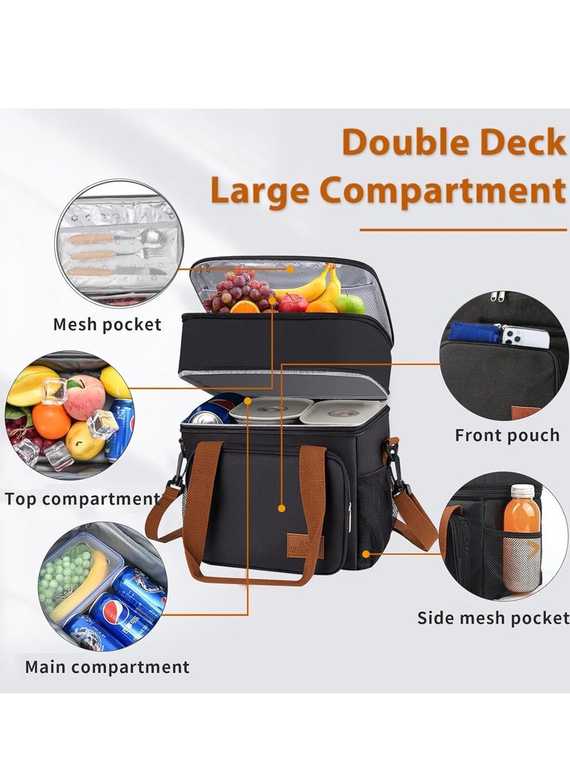 Lunch Bag, Outdoor Large Cooler Bag Insulated Handbag Reusable Waterproof Oxford Ice Refrigerated Large Capacity Oxford Cloth Lightweight Fresh-keeping for Men Women Picnic BBQ Beach Lunch