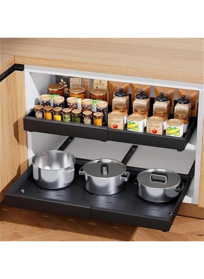 Expandable Pull-Out Cabinet Storage Drawers, Ready-To-Use Pull-Out Drawers For Kitchen Cabinets, Suitable For Kitchen Pantry Organization, Adjustable Width