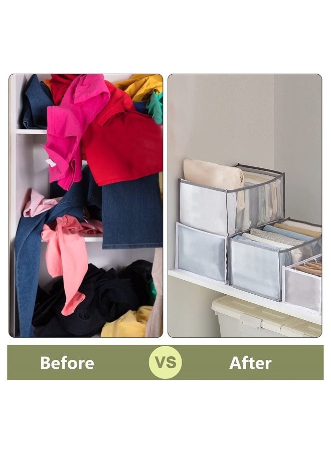 2Pcs Wardrobe Clothes Organizer 7 Grids Washable Foldable Clothes Organizer for Closet Clothing Storage Bins Drawer Mesh Separation Box