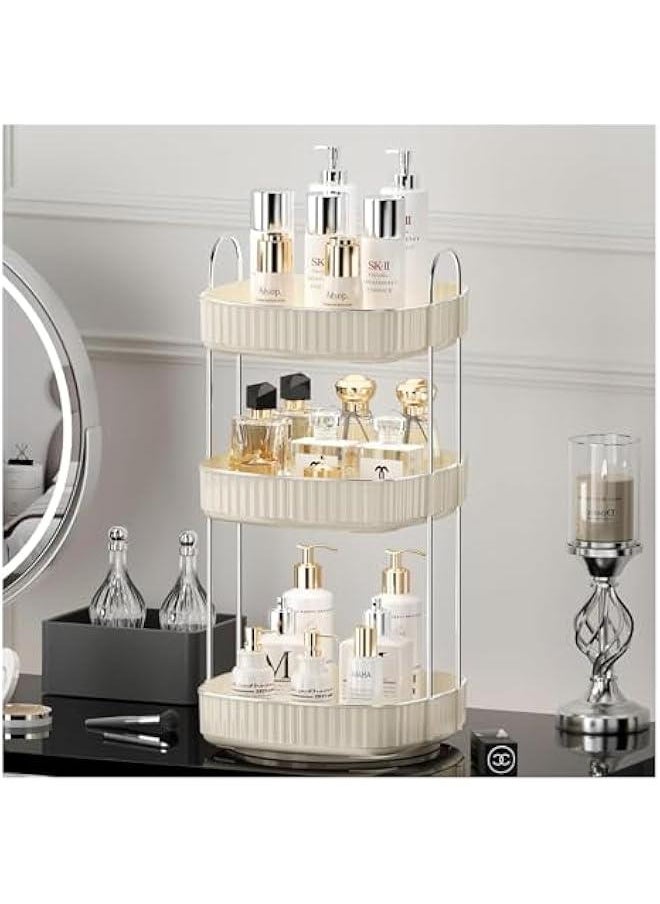 3 Tiers Bathroom Organizer Countertop Storage Spinning, 360 Rotating Makeup Organizer for Vanity, Large Capacity Perfume Organizers and Skincare Organizers for Dresser, White