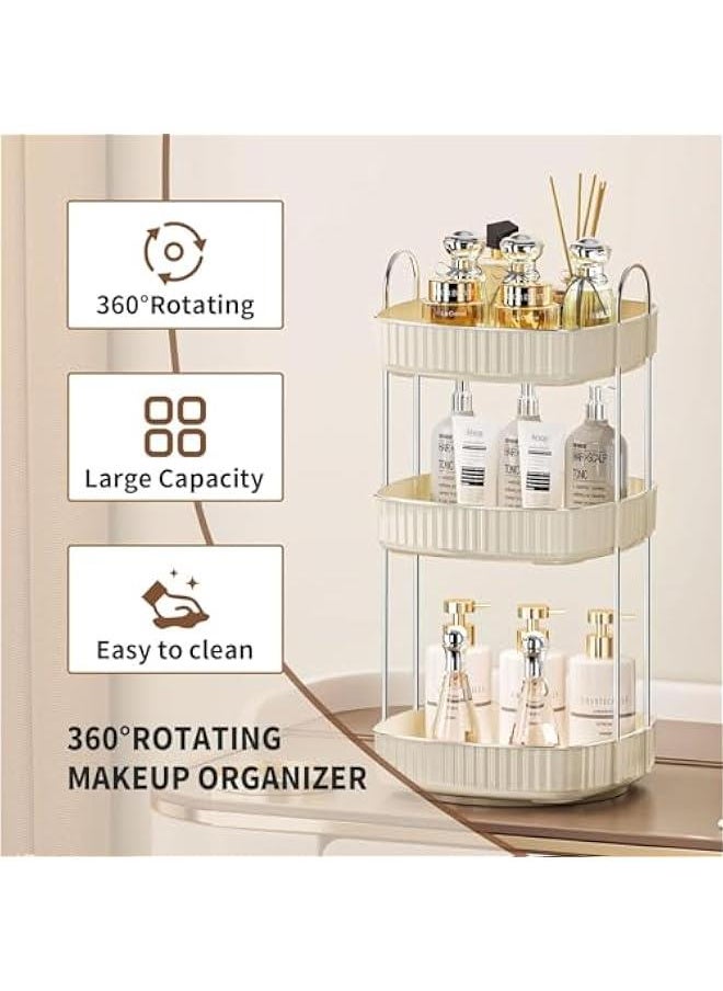 3 Tiers Bathroom Organizer Countertop Storage Spinning, 360 Rotating Makeup Organizer for Vanity, Large Capacity Perfume Organizers and Skincare Organizers for Dresser, White