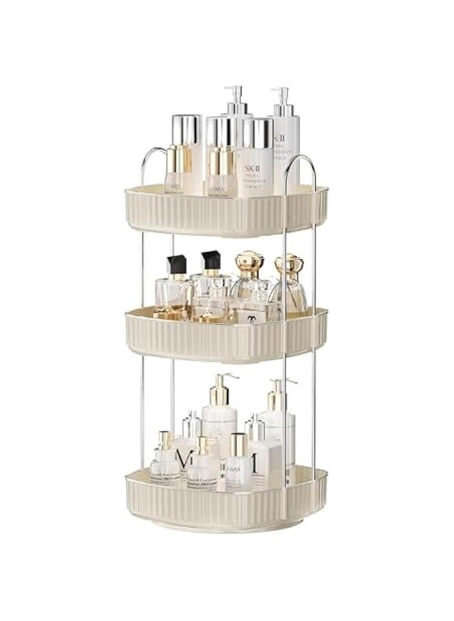 3 Tiers Bathroom Organizer Countertop Storage Spinning, 360 Rotating Makeup Organizer for Vanity, Large Capacity Perfume Organizers and Skincare Organizers for Dresser, White