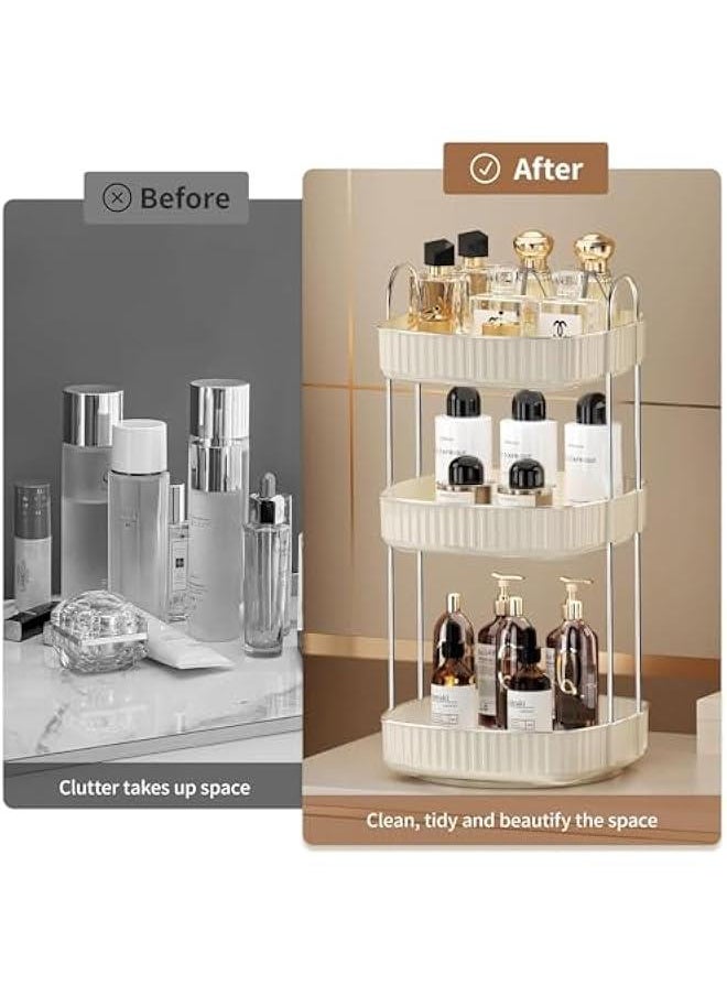 3 Tiers Bathroom Organizer Countertop Storage Spinning, 360 Rotating Makeup Organizer for Vanity, Large Capacity Perfume Organizers and Skincare Organizers for Dresser, White