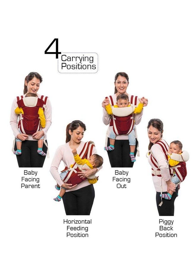 4-In-1 Adjustable Baby Carrier Cum Kangaroo Bag/Baby Carry Sling/Back/Front Carrier For Baby With Safety Belt And Buckle Straps For 0-18 Months (Maroon), Kid