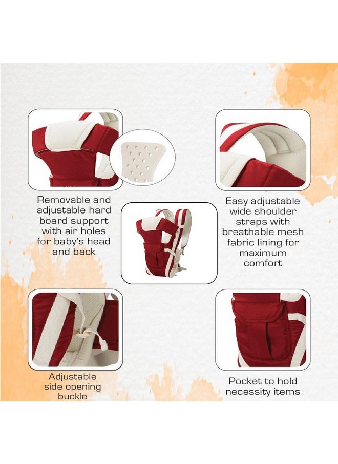 Adjustable Baby Carrier Cum Kangaroo Bag/Baby Carry Sling/Back/Front Carrier For Baby With Safety Belt And Buckle Straps For 0-18 Months Baby (Red)