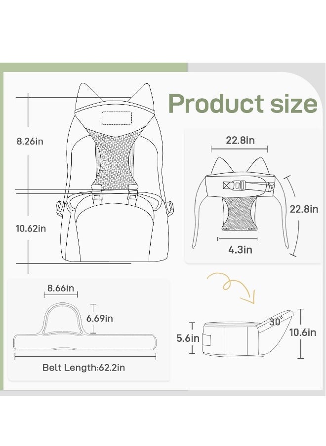 Baby Hip Carrier with Seat, Toddler Breathable Hip Carrier for Baby Child with Adjustable Long Waistbands, Safey No-Slipped Seat