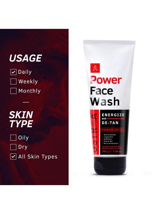 Power Face Wash - 200G - Energize And De-Tan | Dermatologicallyl Tested | Effective Tan Removal | Removes Dead Skin, Brightens Skin, Refresh & Recharge, No Sls, No Paraben