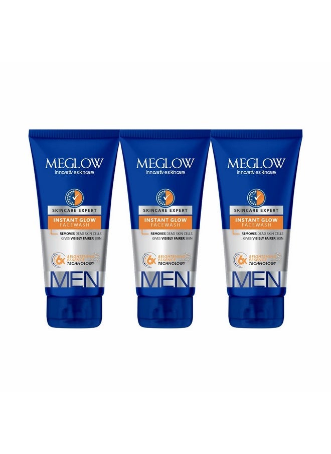 Men Instant Glow Face Wash Pack Of 3 (70G Each) - With Glutathione, Removes Dead Skin Cells & Excess Oil Makes Skin Brightening |Dermatologically Tested|Paraben & Sulphate Free