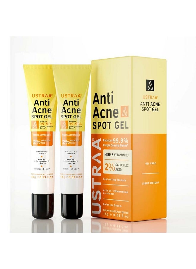 Anti-Acne Spot Gel - 15 Ml (Set Of 2) | Reduces 99.9% Pimple-Causing Germs | 2% Salicylic Acid - Removes Dead Skin & Clears Pores | Dermatologically Tested | Oil-Free | Reduces Acne & Redness