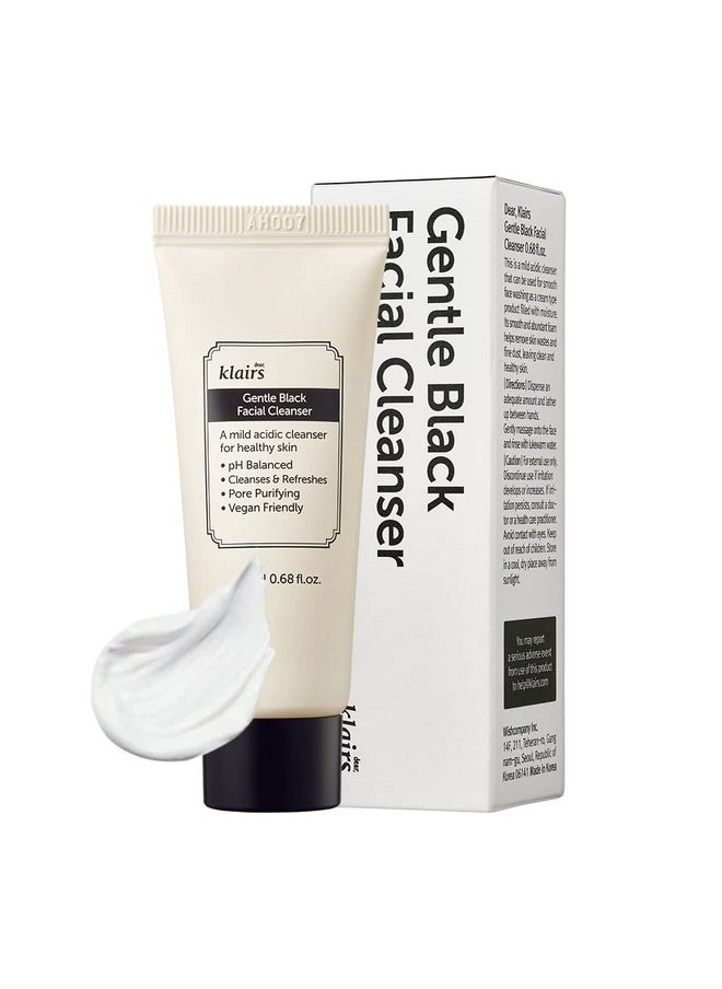 Klairs Gentle Black Facial Cleanser 20Ml Vegan, Low Ph, Hydrating Finish, 99% Fine Dust Removal, A Creamy Foam Cleanser