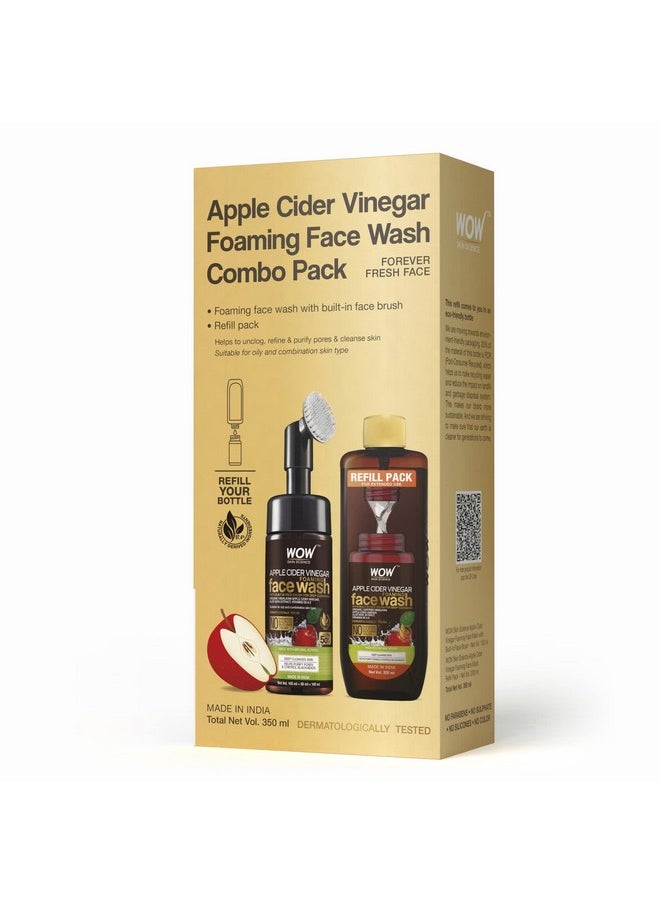 Apple Cider Vinegar Foaming Face Wash Combo Pack | Built In Brush | Refill Pack | For Oily Skin | Fresh, Clear Skin | Paraben & Sulphates Free | 350 Ml