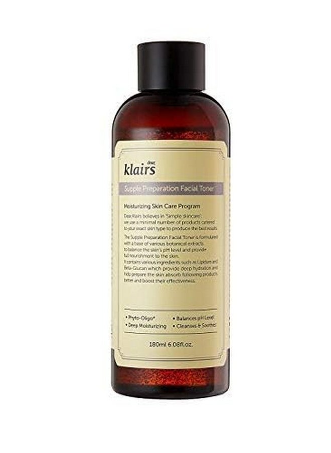 Klairs Supple Preparation Facial Toner, With Hyaluronic Acid, Moisturizer, Without Paraben And Alcohol, Korean Skin Care, Hydrating Toner For Face, Sensitive Skin Toner (180Ml)