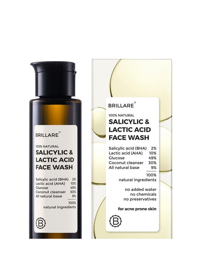 Salicylic & Lactic Acid Face Wash Useful For Clear, Acne Prone Skin, 100% Natural With Salicylic Acid, Lactic Acid And Zinc, Useful For Daily Use For All The Skin Types