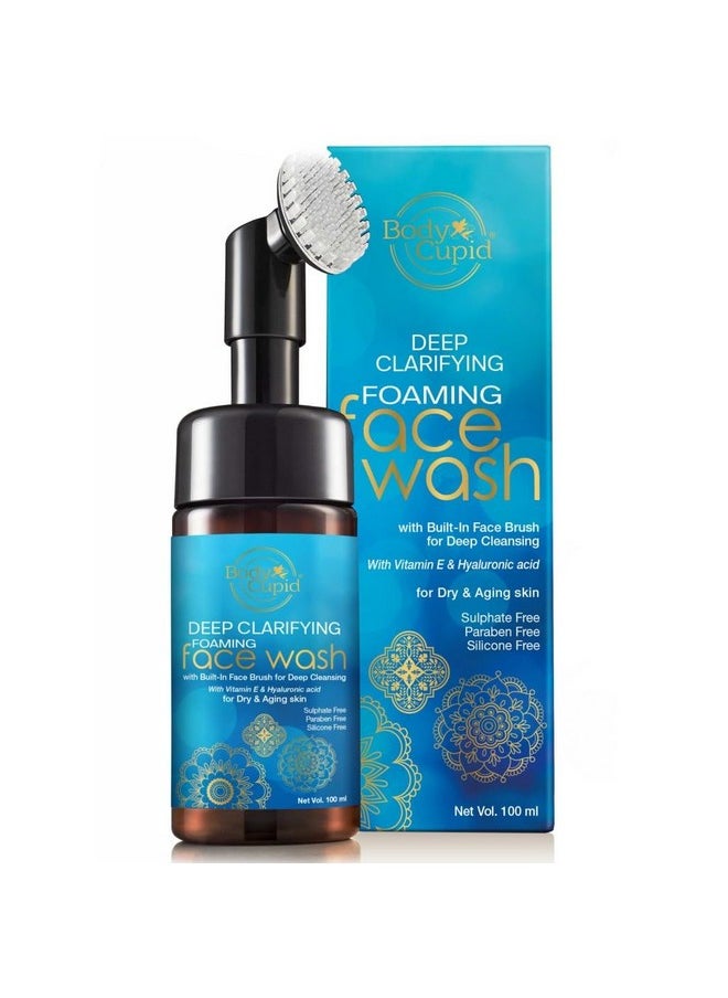 Deep Clarifying Foaming Face Wash With Hyaluronic Acid, Vitamin E | With Built-In Face Brush For Deep Cleansing | 100Ml