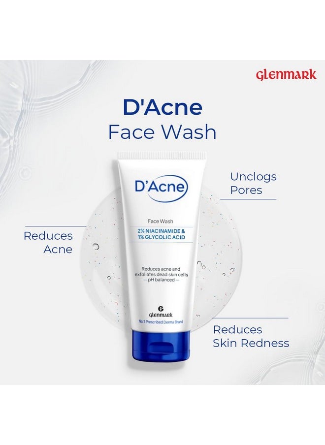 D’Acne Soft Face Wash | Unclogs Pores And Prevents Pimples | Stops Recurrence Of Acne | Contains 1% Glycolic Acid, Niacinamide |Suitable For Oily Skin, Acne-Prone Skin | Men & Women | 100 Ml