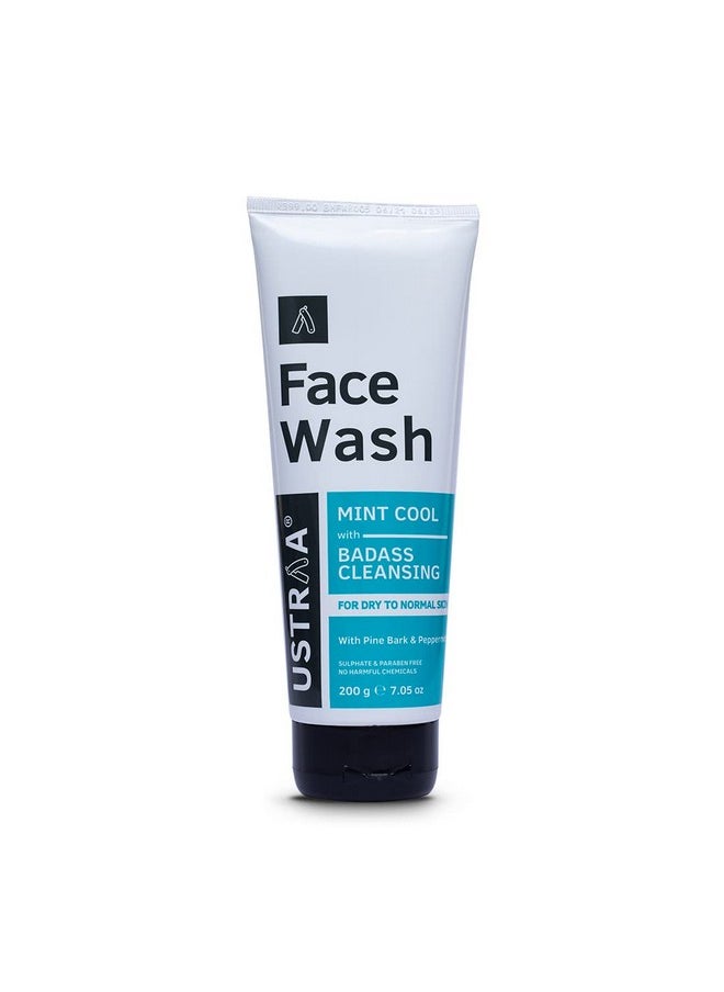 Face Wash - Mint Cool - For Dry To Normal Skin - 200G | Reduces Moisture Loss | Removes Dirt & Dead Skin | With Pine Bark & Peppermint | No Sls, No Paraben