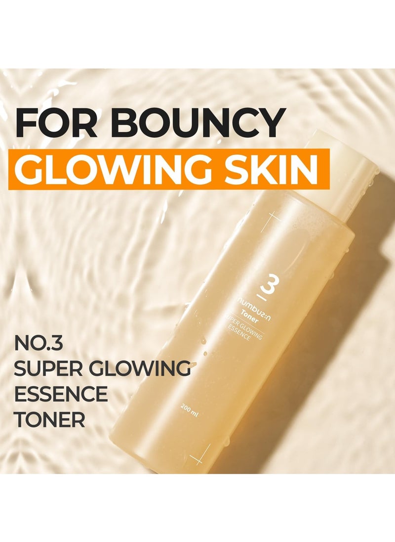 Numbuzin No.3 Super Glowing Essence Toner | Skin Radiance, Pore Tightening, Skin Texture, Hydration | Fermented Ingredients, Niacinamide, Galactomyces | Korean Skin Care | 6.76 fl oz