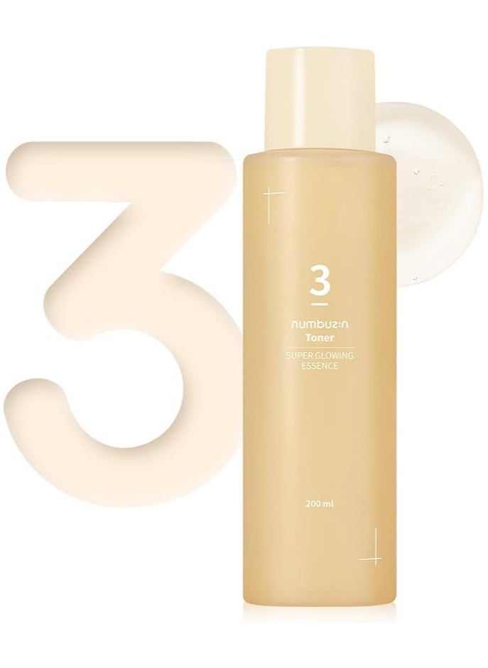 Numbuzin No.3 Super Glowing Essence Toner Fermented Ingredients, Niacinamide, Galactomyces, Glowy Skin Radiance Korean Skin Care for Face, 6.76 Fl.Oz