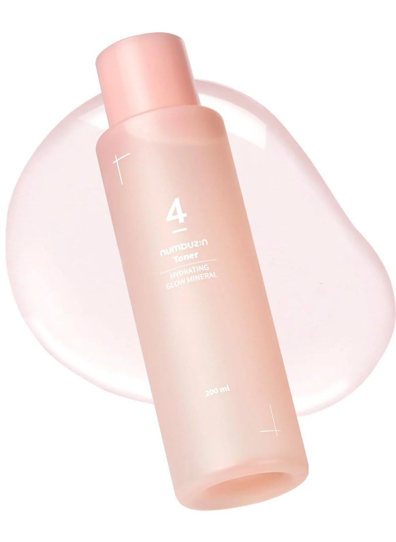 Numbuzin No.4 Hydrating Glow Mineral Toner - Enriched with Thermal Water and Hyaluronic Acid for Ultimate Hydration and Radiance, Enhances Makeup Longevity, 200ml