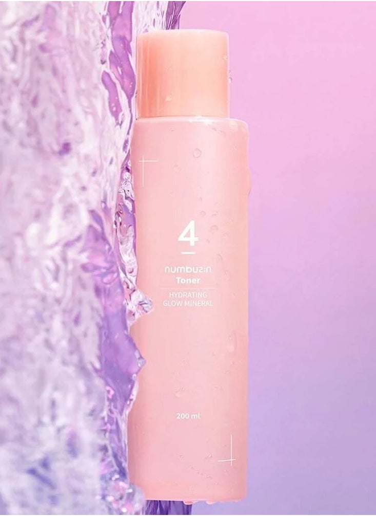 Numbuzin No.4 Hydrating Glow Mineral Toner - Enriched with Thermal Water and Hyaluronic Acid for Ultimate Hydration and Radiance, Enhances Makeup Longevity, 200ml