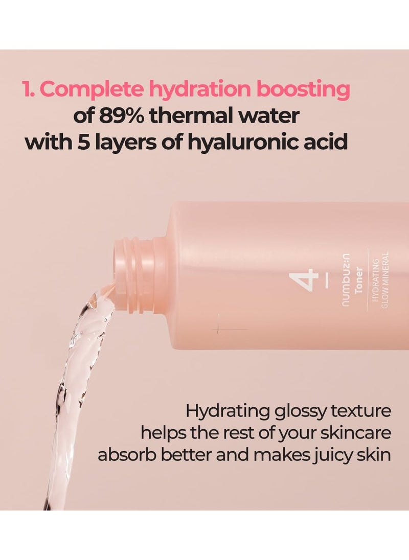 Numbuzin No.4 Hydrating Glow Mineral Toner, Thermal Water, Hyaluronic Acid, Hydration, Makeup Boosting, 6.76 Fl.Oz