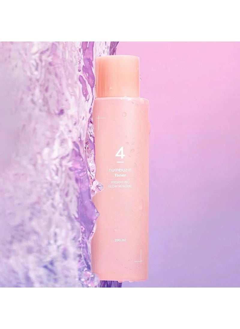 Numbuzin No.4 Hydrating Glow Mineral Toner - Enriched with Thermal Water and Hyaluronic Acid for Ultimate Hydration and Radiance, Enhances Makeup Longevity, 200ml