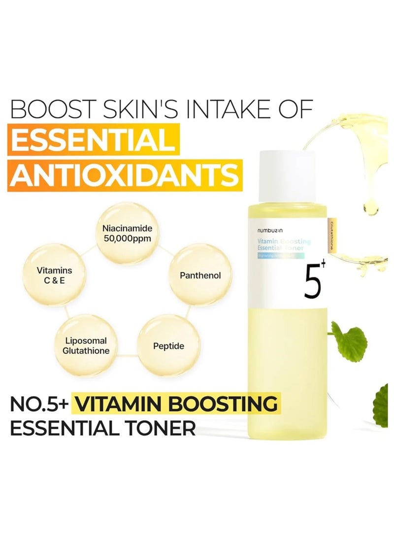 Numbuzin No.5+ Vitamin Boosting Essential Toner - Niacinamide-Powered Toner for Hyperpigmentation Brightening, Antioxidant Protection, and Gentle Care 200ml