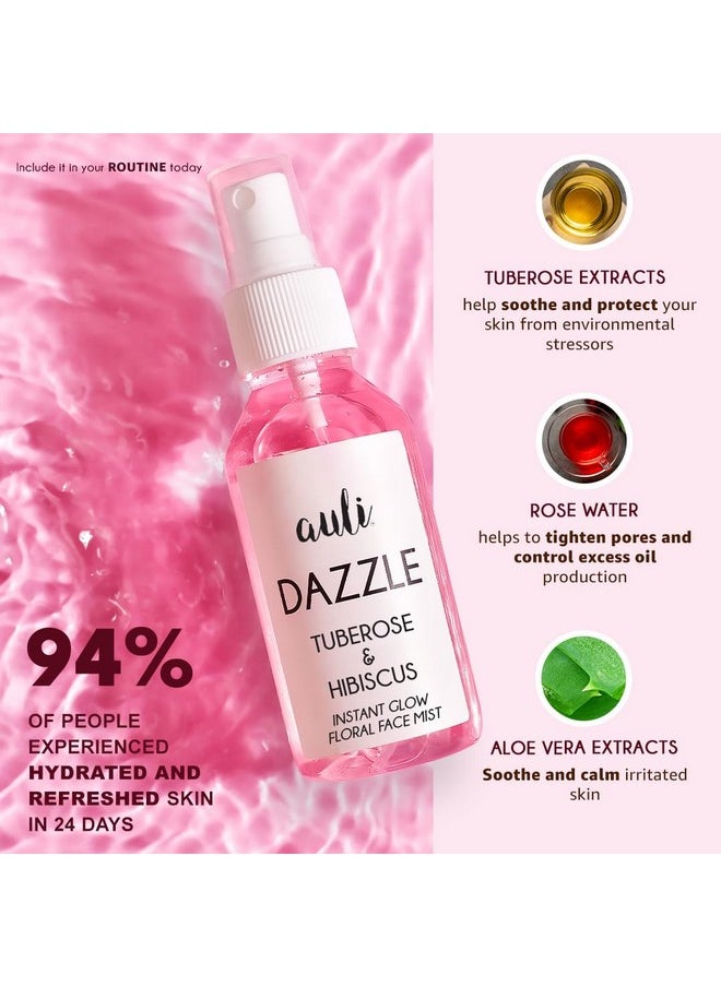 Tuberose&Hibiscus Instant Floral Face Mist&Toner|Toner For Glowing Skin|Minimize Pores,Skin Tightening,Controls Oils|Alcohol-Free|All Skin Types|Ayurvedic|Dazzle-120Ml