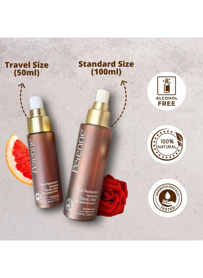 Revitalizing Tonic Mist For Skin Hydration, Restore Brightening, Cleans Pores, Balances The Ph Level With Rose Water, Green Tea Extracts For Men And Women (50 Ml) - Natural Face Mist