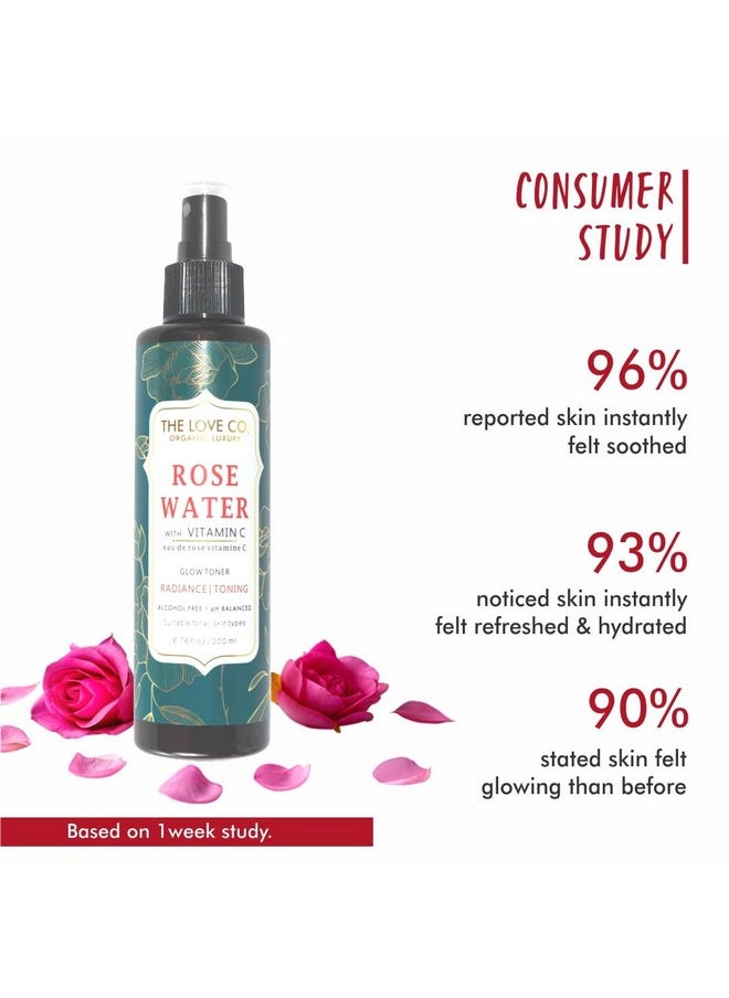 The Love Co Rose Water Vitamin C Face Toner - 200Ml - Skin Enhancing Mist For Makeup Removal, Oil Control, Pore Minimization - Suitable For All Skin Types, Including Dry & Men'S Skin - Paraben & Alcohol-Free