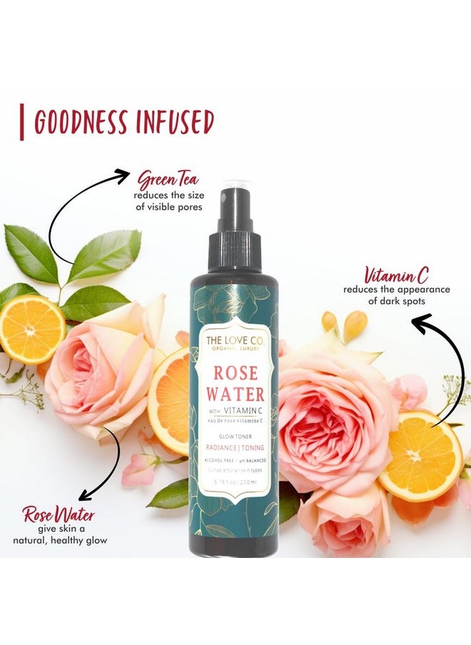 The Love Co Rose Water Vitamin C Face Toner - 200Ml - Skin Enhancing Mist For Makeup Removal, Oil Control, Pore Minimization - Suitable For All Skin Types, Including Dry & Men'S Skin - Paraben & Alcohol-Free