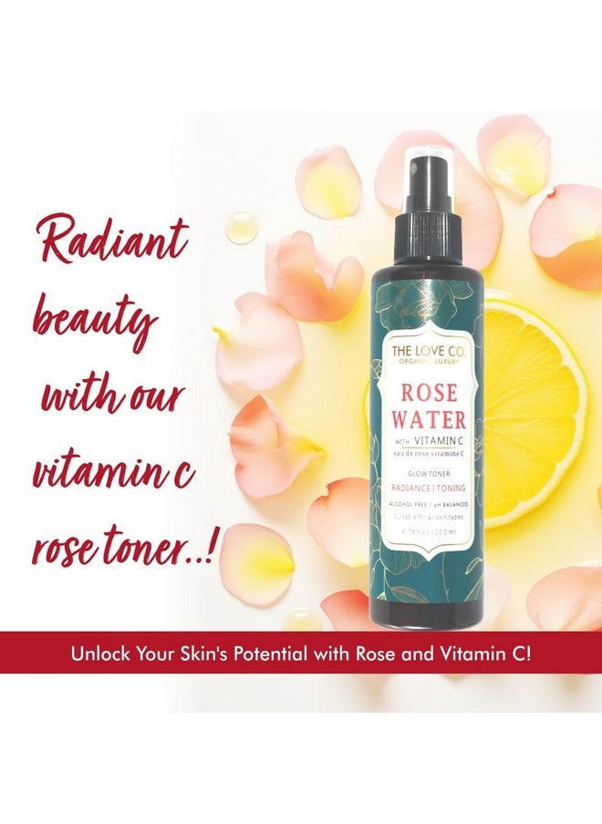 The Love Co Rose Water Vitamin C Face Toner - 200Ml - Skin Enhancing Mist For Makeup Removal, Oil Control, Pore Minimization - Suitable For All Skin Types, Including Dry & Men'S Skin - Paraben & Alcohol-Free