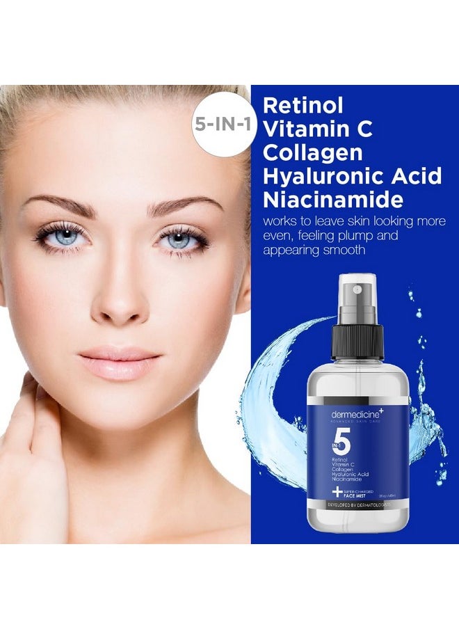 5 In 1 Super Charged Anti-Aging Face Mist W/Retinol, Vitamin C, Collagen, Hyaluronic Acid & Niacinamide | Hydrates, Refreshes & Brightens For A More Glowing Complexion | 4 Fl Oz, 120 Ml