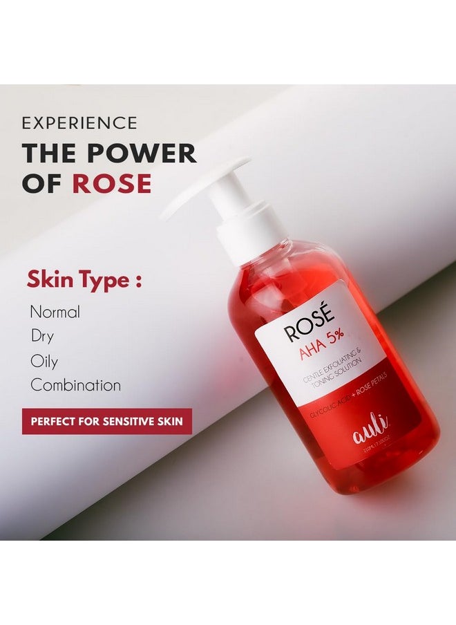 Auli Aha 5% Exfoliating Toner For All Skin Types | Purifies Skin And Removes Pigmentation For Even Toned Skin | For Men And Women | Rose - 210Ml