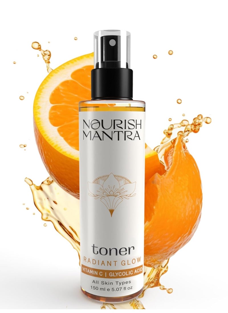 Nourish Mantra Radiant Glow Toner/Face Toner Formulated with Vitamin C, Glycolic Acid, and Vitamin B5/ Glowing Skin & Pore Tightening Toner for Men & Women 150ml