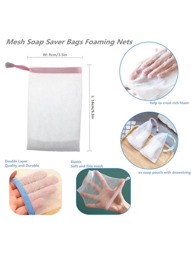 6 PCS Exfoliating Mesh Soap Saver Pouch Bag Sack, Face Cleansing Foaming Nets, White Pouch with Drawstring (Color Random)