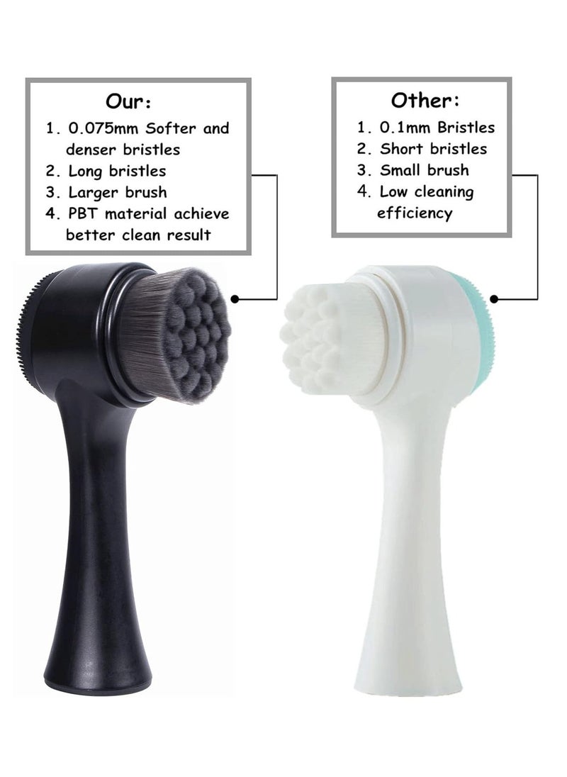 Face Brush 2 in 1, Facial Cleansing Exfoliating Scrubber Brush, Silicone Double Side Manual Face Wash Scrub Brush with Soft Bamboo Charcoal Fiber for Deep Pore Cleansing, Massaging, Skin Care