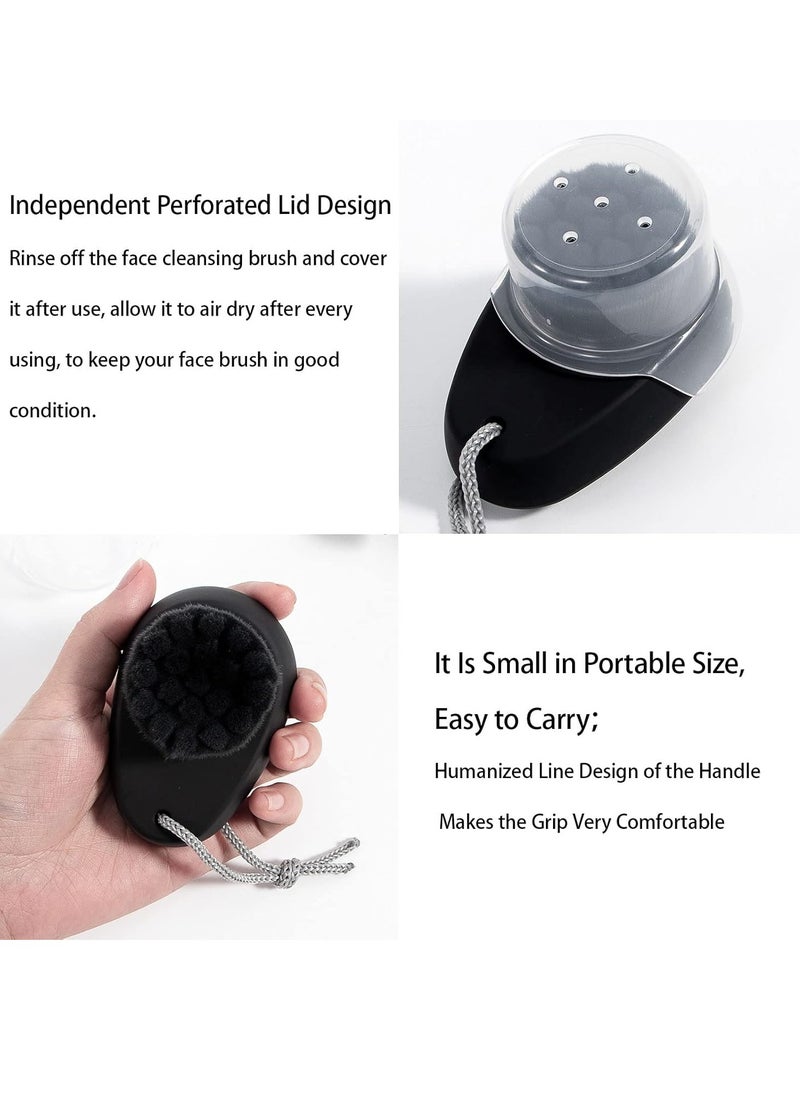Facial Cleansing Brush 2 Pack, 2 in 1 Silicone Face Scrubber for Men Exfoliating Pore Deep Cleansing, Dual Sided Face Wash Brush with Soft Bamboo Charcoal Microfiber and Lid for Women, Black