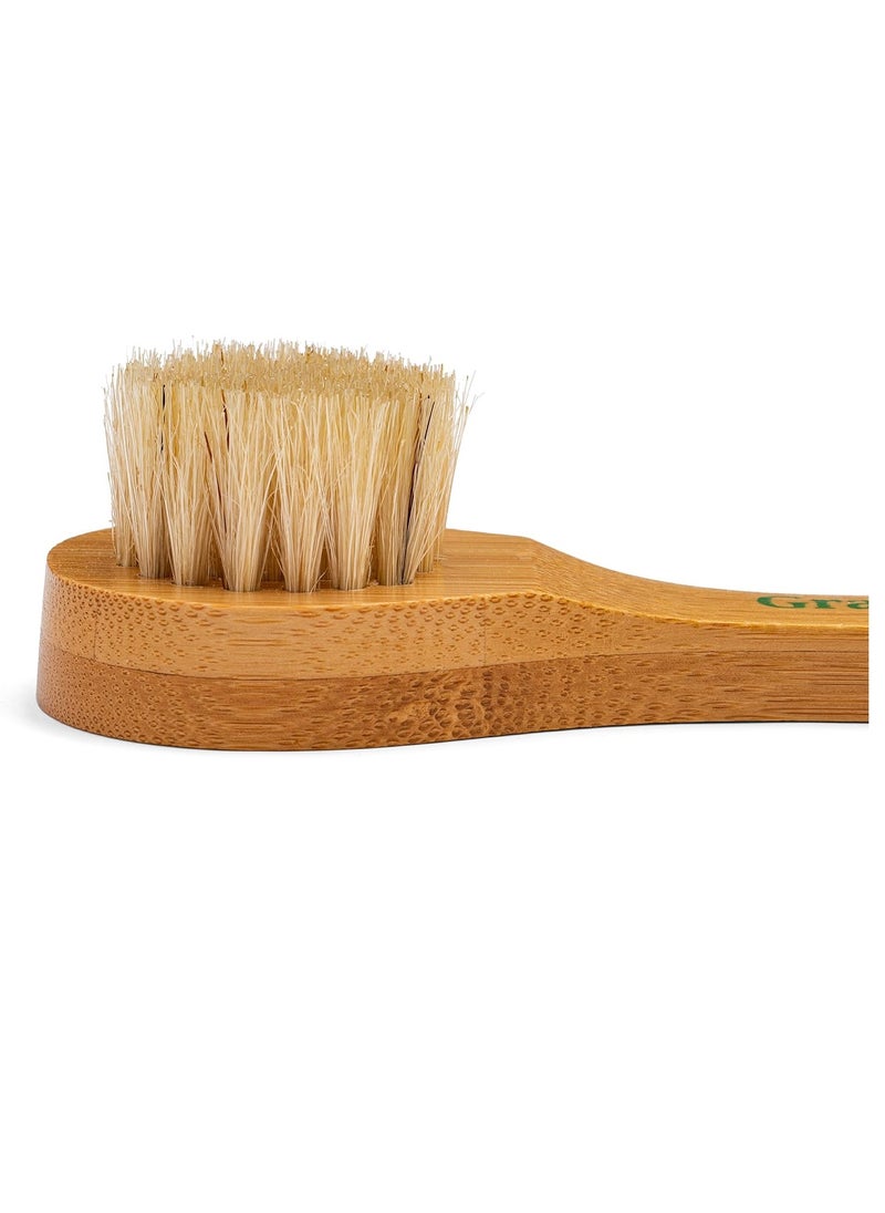 GranNaturals Manual Facial Brush Dry Brushing Scrubber - Stiff Boar Bristles for Exfoliation - Promotes Lymphatic Drainage, Deep Cleansing, Gentle Pore Cleaning for Glowing, Soft Skin - Wooden Handle