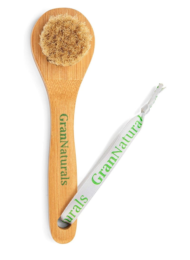 GranNaturals Manual Facial Brush Dry Brushing Scrubber - Stiff Boar Bristles for Exfoliation - Promotes Lymphatic Drainage, Deep Cleansing, Gentle Pore Cleaning for Glowing, Soft Skin - Wooden Handle