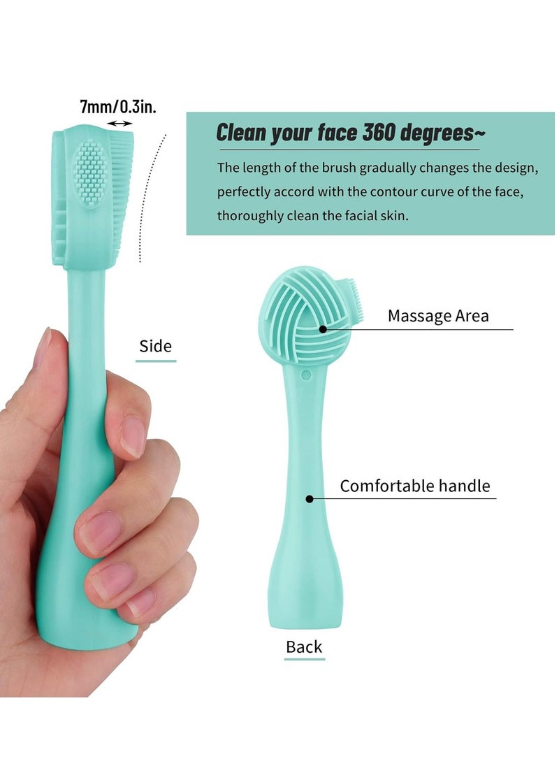 Silicone Facial Cleansing Brush 3 Pack, Beomeen 4 in 1 Handheld Face Scrubber for Deep Gentle Exfoliating, Double-Ended Face Wash Scrub Brush for Face Skincare and Massage (Green)