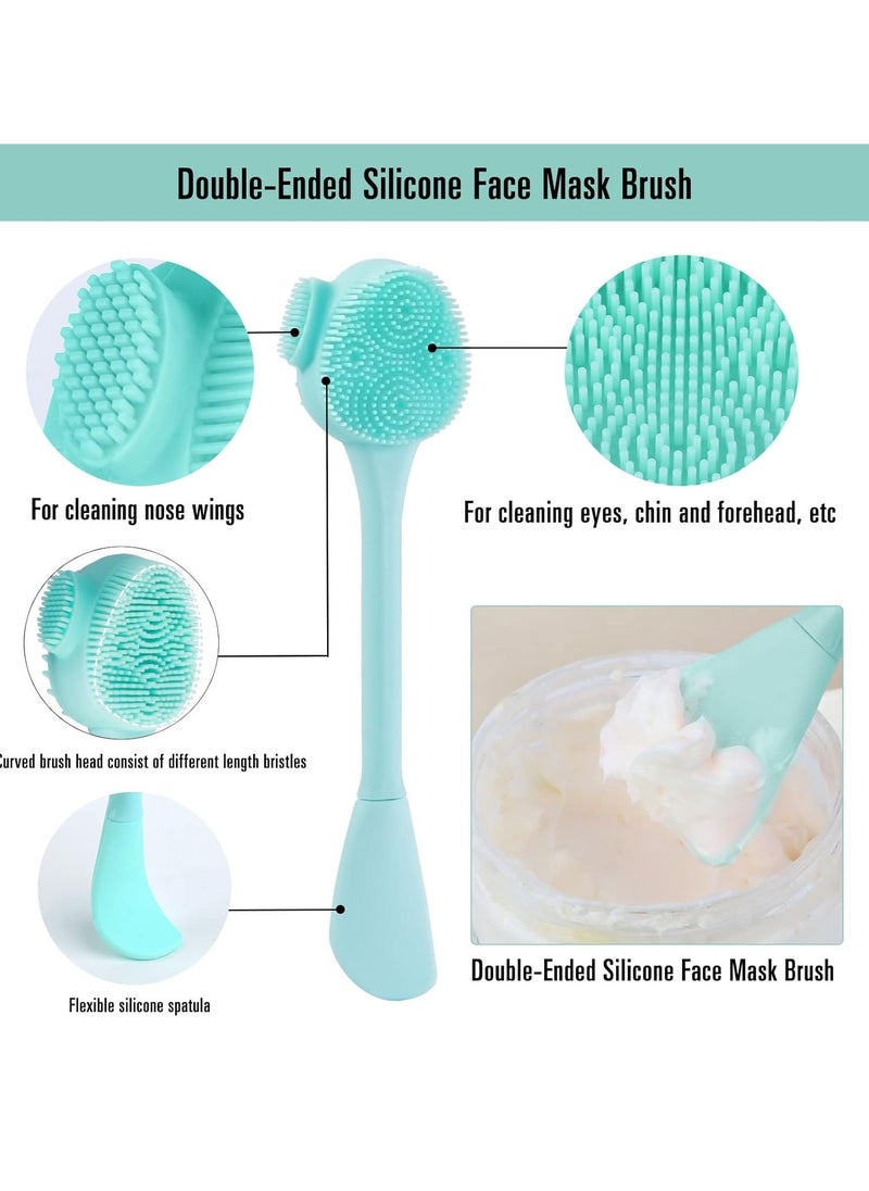 Silicone Facial Cleansing Brush 3 Pack, Beomeen 4 in 1 Handheld Face Scrubber for Deep Gentle Exfoliating, Double-Ended Face Wash Scrub Brush for Face Skincare and Massage (Green)