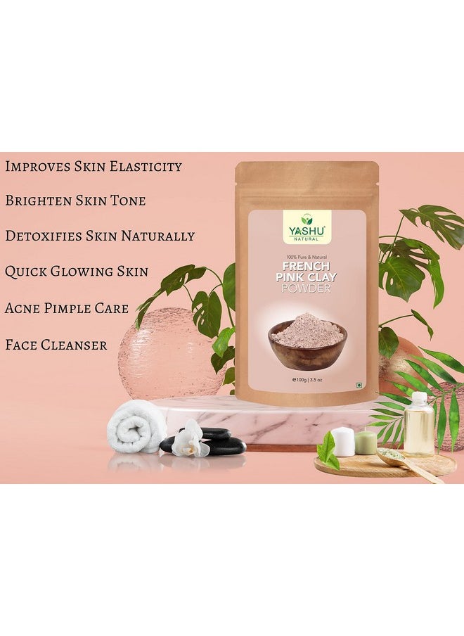 Pure & Natural French Pink Clay Face Brightening Powder | Skin Glowing Powder For Women & Men (100Gm)