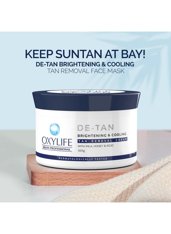 Salon Professional Detan Brightening & Lightening Tan Removal Pack - 500G | Instant Tan Removal & Sun Protection | With Milk, Honey & Kojik | Dermatologically Tested | Instant & Long Lasting Glow | For All Skin Types