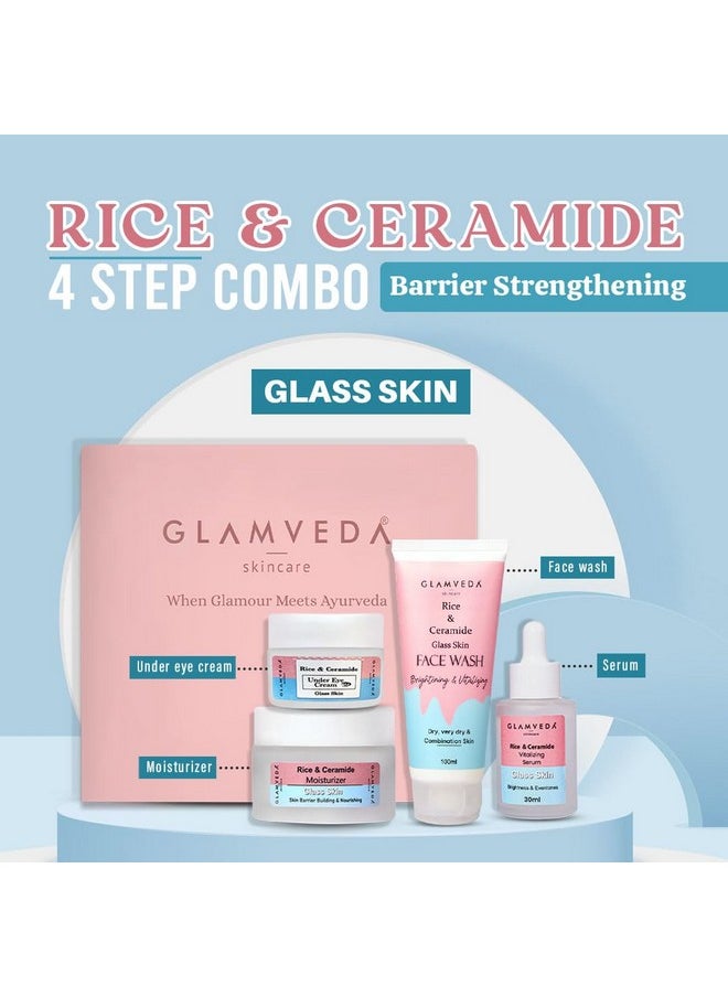 Korean Glass Skin Rice & Ceramide 4 Step Daily Skincare Routine Gift Box | Face Wash, Serum, Under-Eye Cream, Moisturizer | For Clear, Glass Korean Skin, Bright & Hydrated Skin